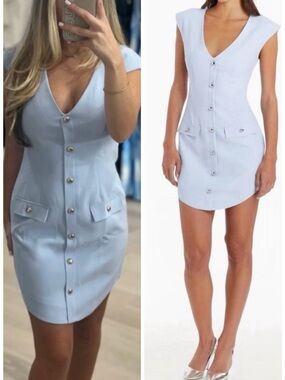 NWT Amanda Uprichard Ivana Mini Dress in Artic Blue SZ L